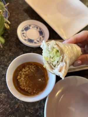 Inside the shrimp and pork spring roll