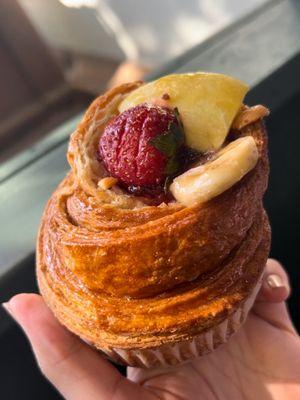 Cruffin (Croissant Muffin) topped with fresh fruit