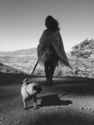 this is me in my spare time; hiking with my pug