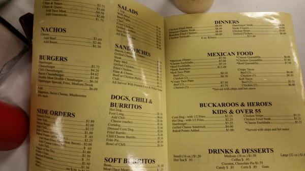 The menu, pretty standard cheap diner style food