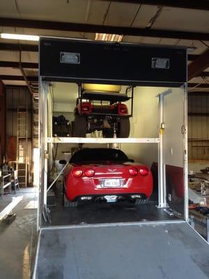 Lift installed in trailer, in main bay of Shop