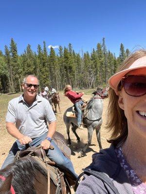 Riding with Breckinridge stables. Trail guide's horse behind us having a spaz attack.