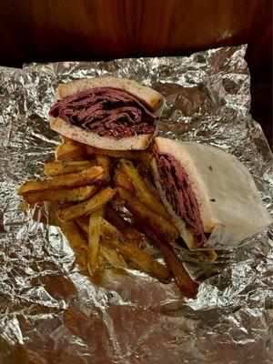 Pastrami Queen Sized Sandwich with French Fries