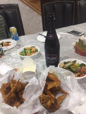 Chicken wings, chicken broccoli, and sauté mix vegetables