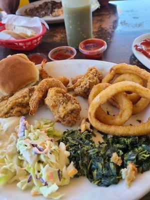 Oyster n shrimp platter. Already eaten some! Great portions, great taste.  Highly recommend!!