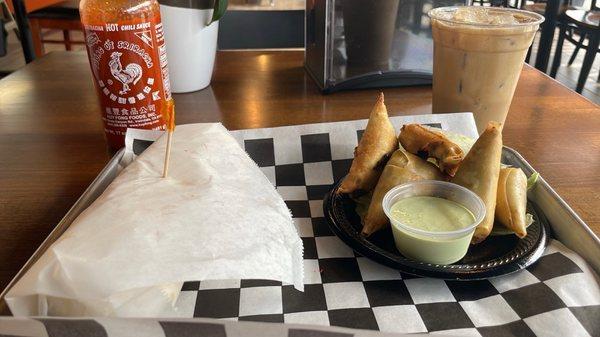 Pork belly Bánh mì and beef samosa