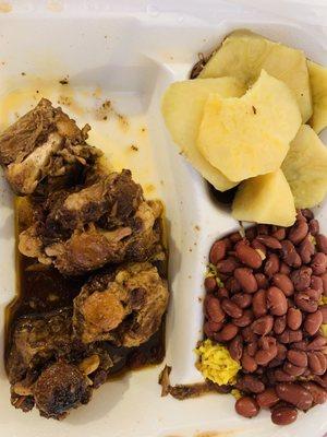 3 Piece Oxtails small, Red Beans and Rice & Sweet Potatoes.