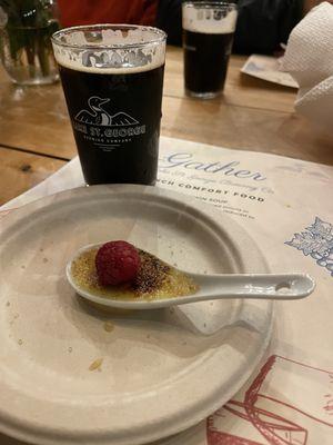 Oatmeal Stout and awesome crème brûlée taste at a beer dinner.  Yum