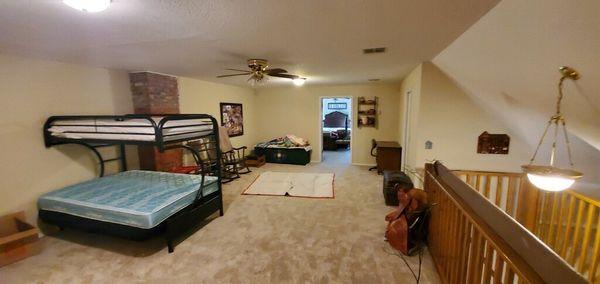 Cleanup after water damage: replaced insulation, drywall, painting and new carpet throughout.