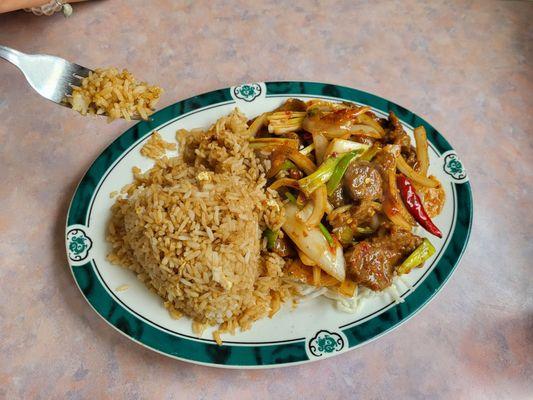 Beef vegetables and Egg fried Rice