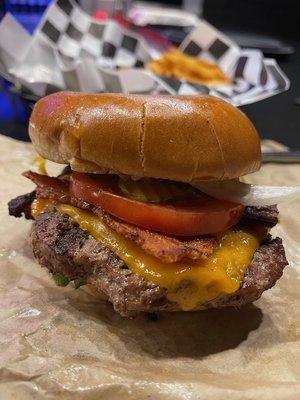 Eagle Nest, a half-pound Angus burger with Texas cut bacon and a fried egg.