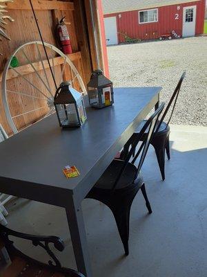 30x30x72 vintage Metal Table. Chairs sold separately