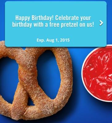 Got my FREE Pretzel with FREE Auntie Anne's app with FREE rewards!! #happybdaytome #auntieannes