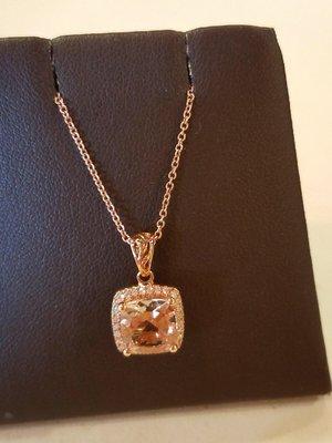 Morganite and diamond rose gold pendant