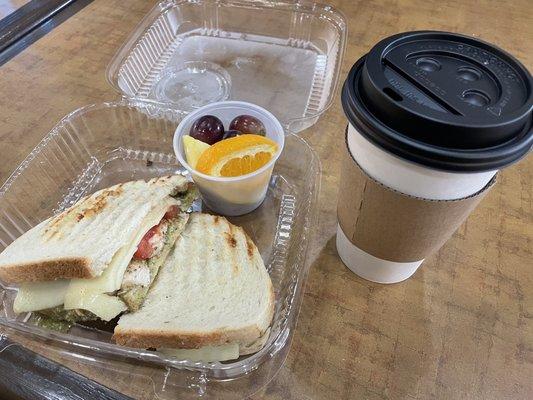 Nini's Caprese Panini with chicken, Hazelnut Latte