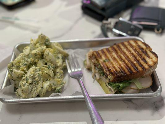 Egg salad turkey avocado panini