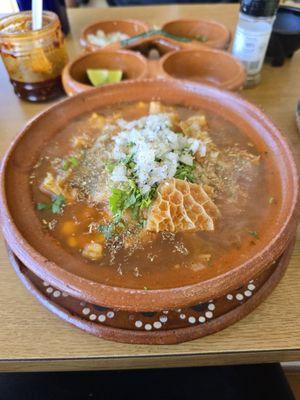 Menudo was so good. 3 homemade tortillas to go along with it. Have to say, best tortillas I've had in a long time. The spicy chili is a must