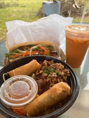 Vermicelli bowl, bahn mi, Thai tea