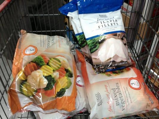 My haul: tilapia and frozen veggies.