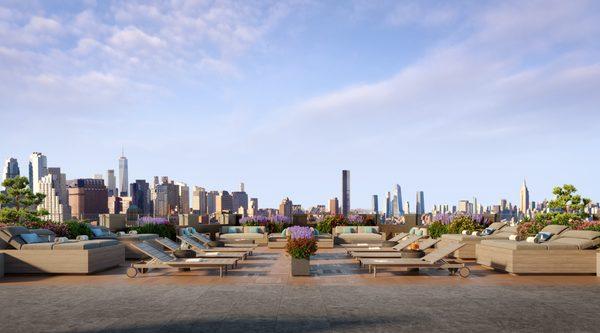 Rooftop Terrace with views of Manhattan and Brooklyn skyline