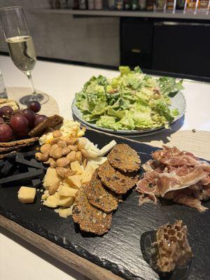 Charcuterie and Caesar salad