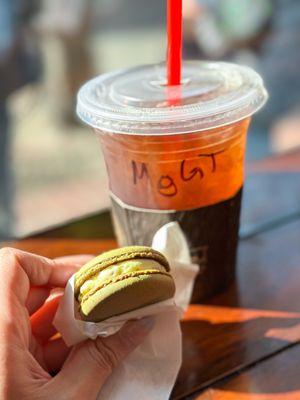 Pistachio Macaron & Iced Mango Green Tea