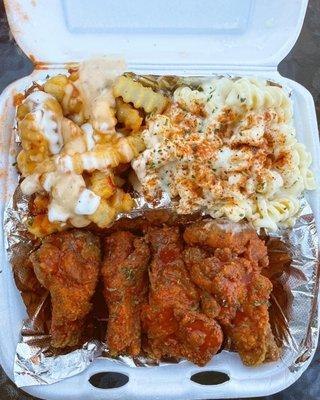 Wing Meal with Pasta and Sauced Up fries