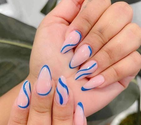 Nail art design almond shape gel acrylics nails