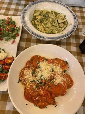 Lobster Ravioli, Pappardelle with Pesto and Shrimp