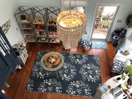 Beautiful oyster shell chandelier made out of local shells!