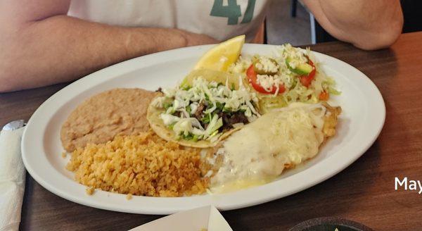 Taco, enchilada and chili relleno