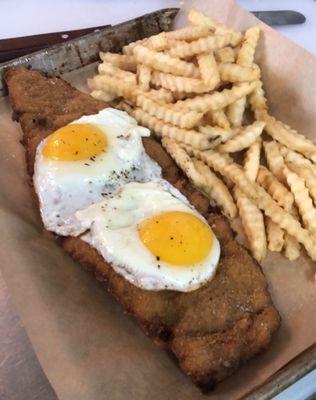 Breaded Steak Sandwich with Fries / Milanesa a Caballo con Papas Fritas