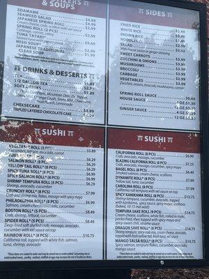 New menu with higher prices