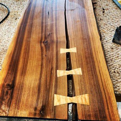 Walnut slab with bow-ties (resin to come...)