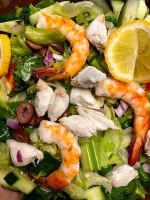 Mediterranean Special Salad with tons of lump crab & shrimp.