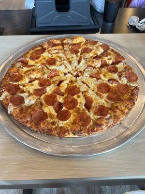 Large Pepperoni Pizza 
 light sauce-extra cheese