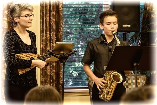 saxophone and ukulele duet at May 2015 student recital