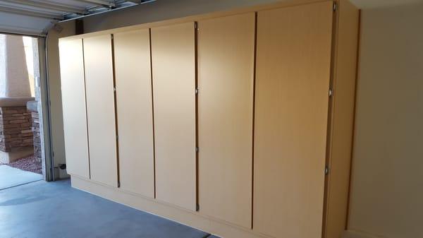 Beautiful new cabinets, with maple finish and chrome hinges, look great in my garage.