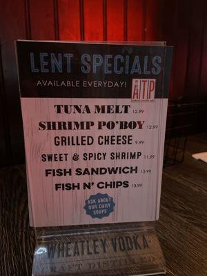 Lenten specials at Anderson Township Pub.