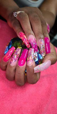 Long Sculpted Acrylic Pink Freestyle set