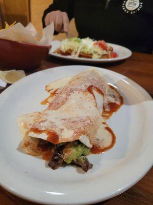 California Burrito with Steak, Mexican Enchiladas in the back.