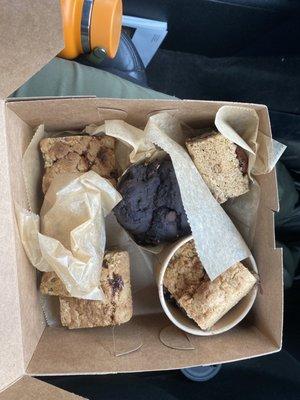 GF fig bars, GF berry jam bars, GF double chocolate muffin, GF chocolate chip cookie bar