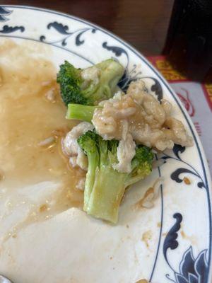 Leftover chicken and broccoli from the sizable lunch special portions