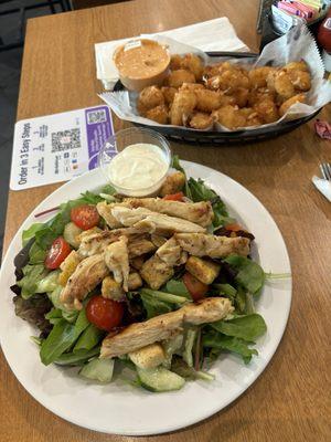 Cheese curds and salad. Yum