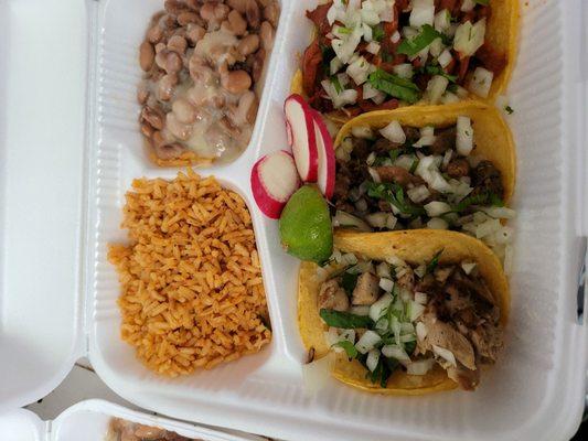 Chicken beef pork 3 taco combo