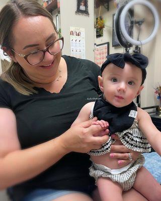 Heather & her lovely little lady's first lobe piercings