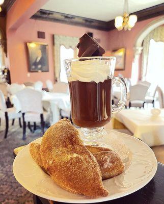 Duck fat fried churros with "hot chocolate" pudding!