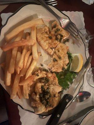 Chicken piccata with fries