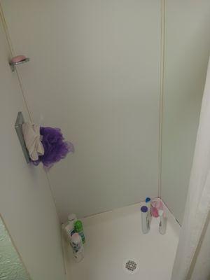 That is a tiny shower but as Mold and everything in it that I can't fit in and I need a bathtub. Because I have health conditions and they k