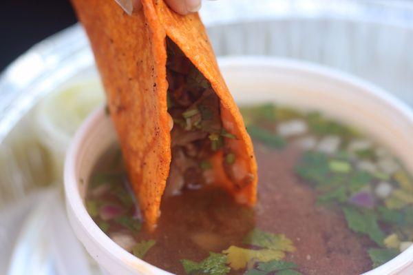 Taco in consommé